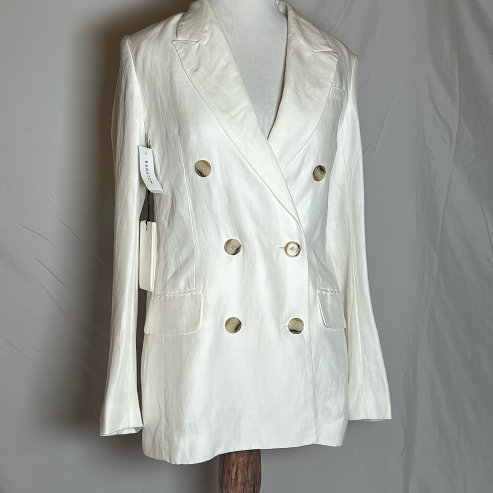 Aritzia Babaton Samuel Linen Blazer 4 Beige Double Breasted Lined Jacket Atelier